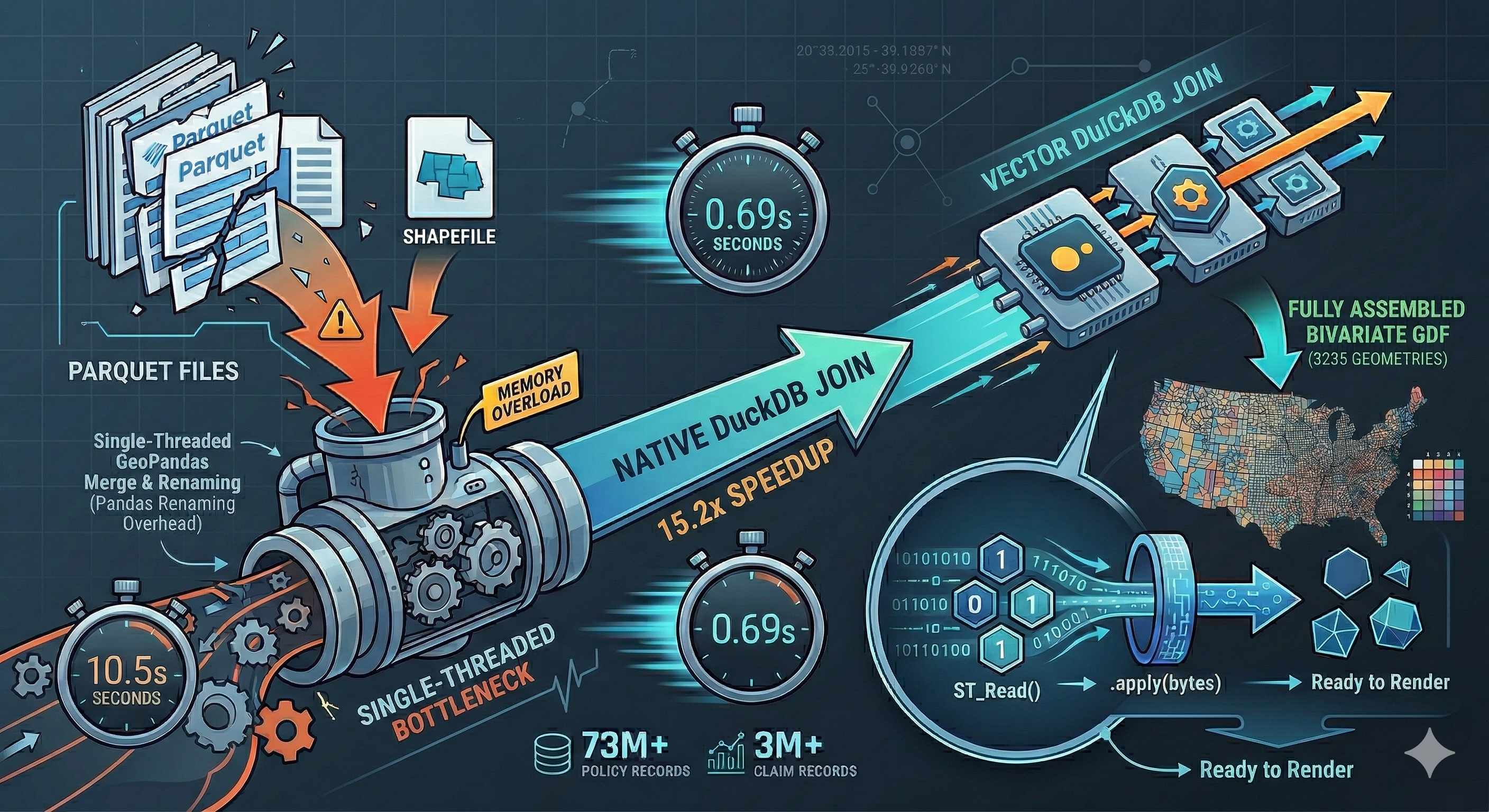 Infographic: Benchmarking the 15.2x Speedup from Pandas to DuckDB. (Generated using Gemini.)